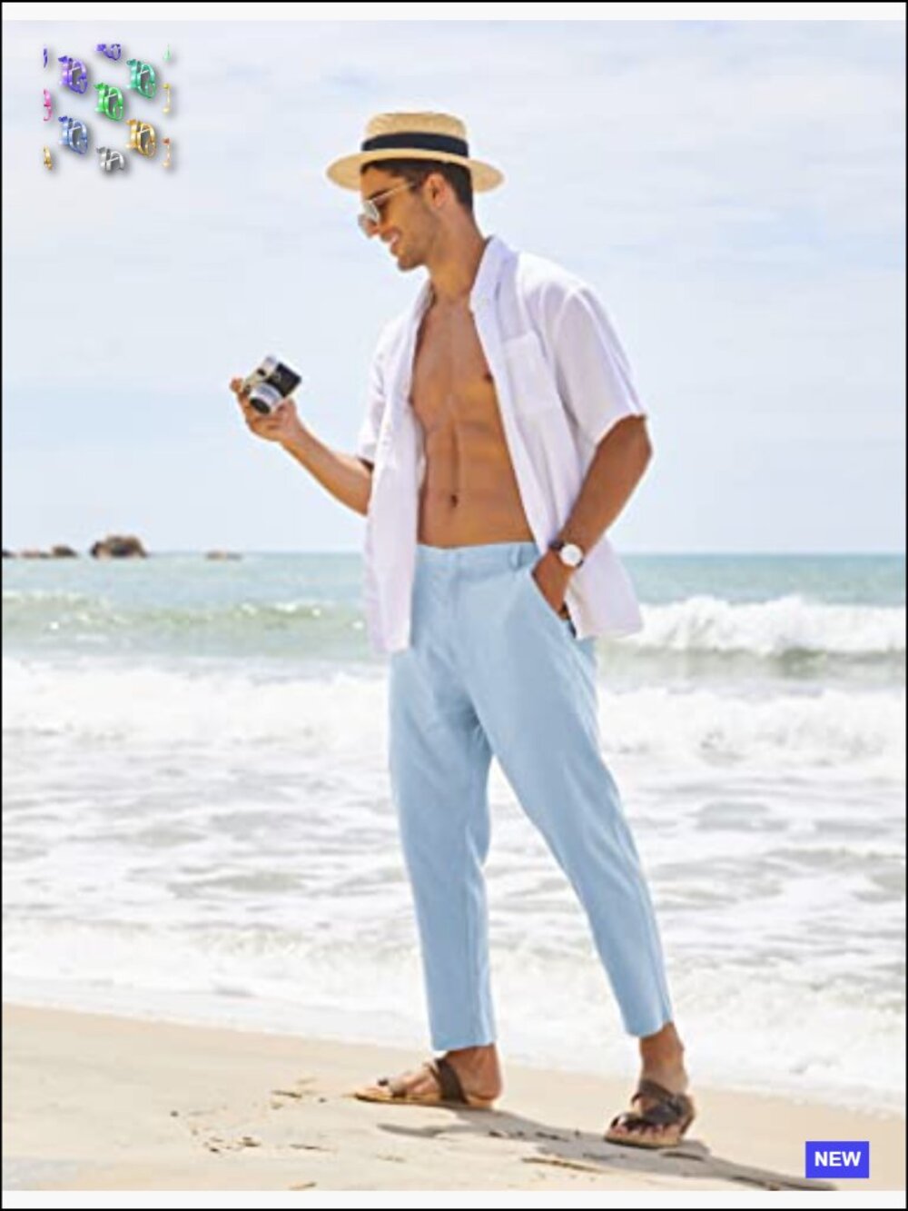 Men's Casual Linen Pants Elastic Waist Lightweight Relaxed Fit Yoga Beach - Picture 3 of 6